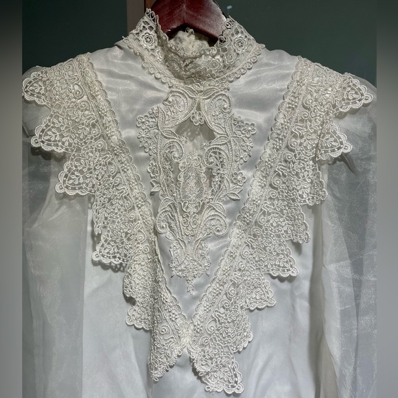 Scott McClintock Sportswear Vintage 80s White Lace Victorian Blouse Top Size 4 - Picture 3 of 8
